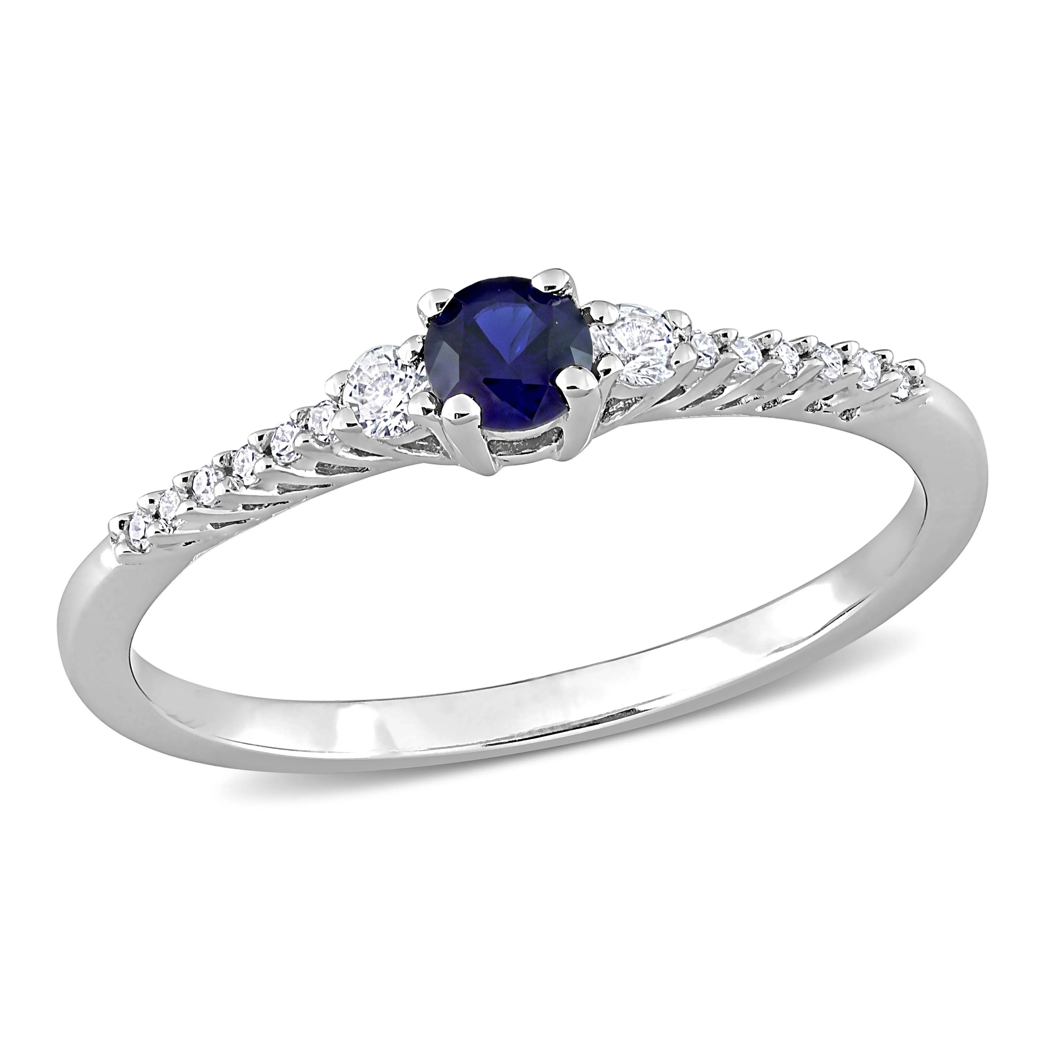 1/3 CT TGW Created Blue and Created White Sapphire and Diamond Accent Ring in Sterling Silver
