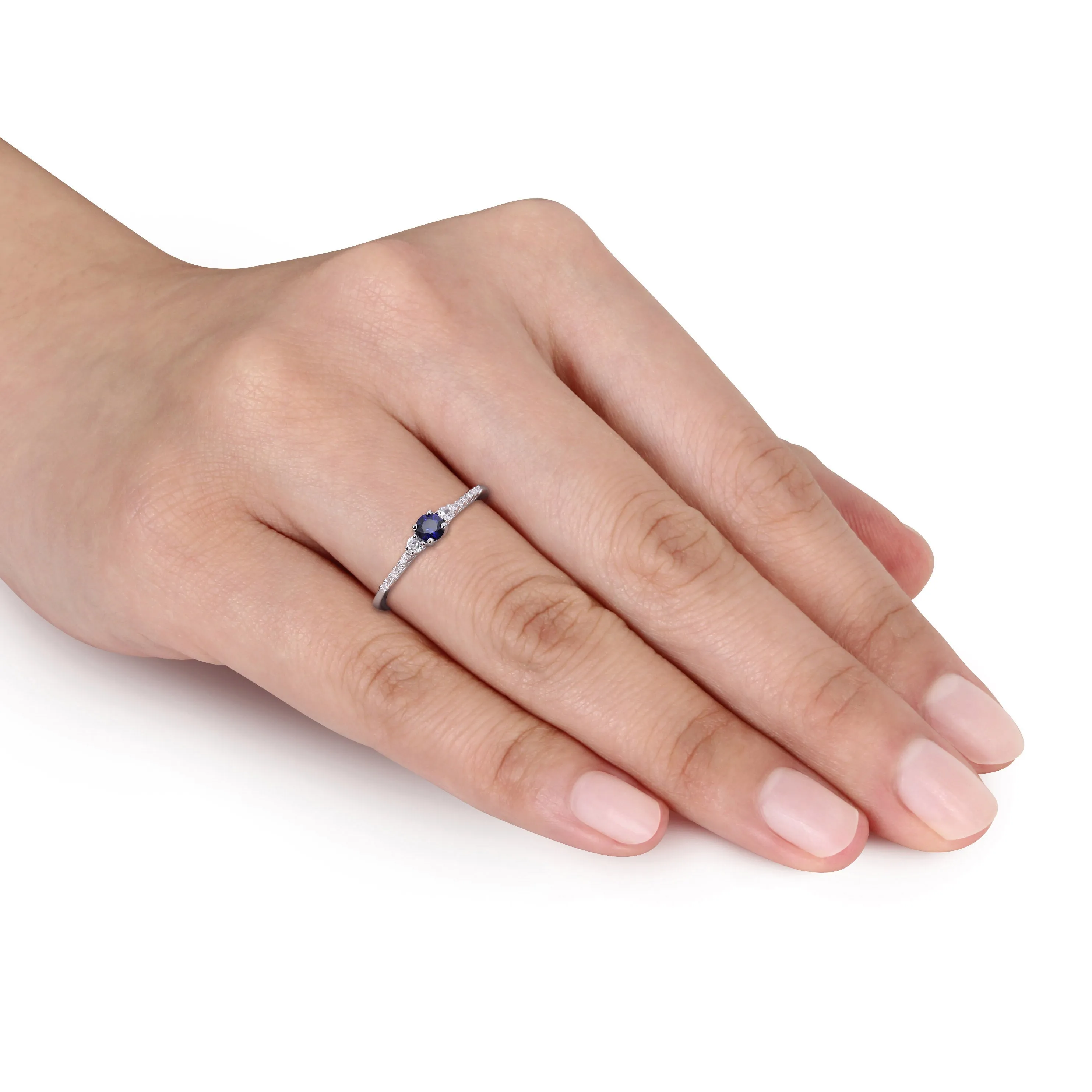 1/3 CT TGW Created Blue and Created White Sapphire and Diamond Accent Ring in Sterling Silver