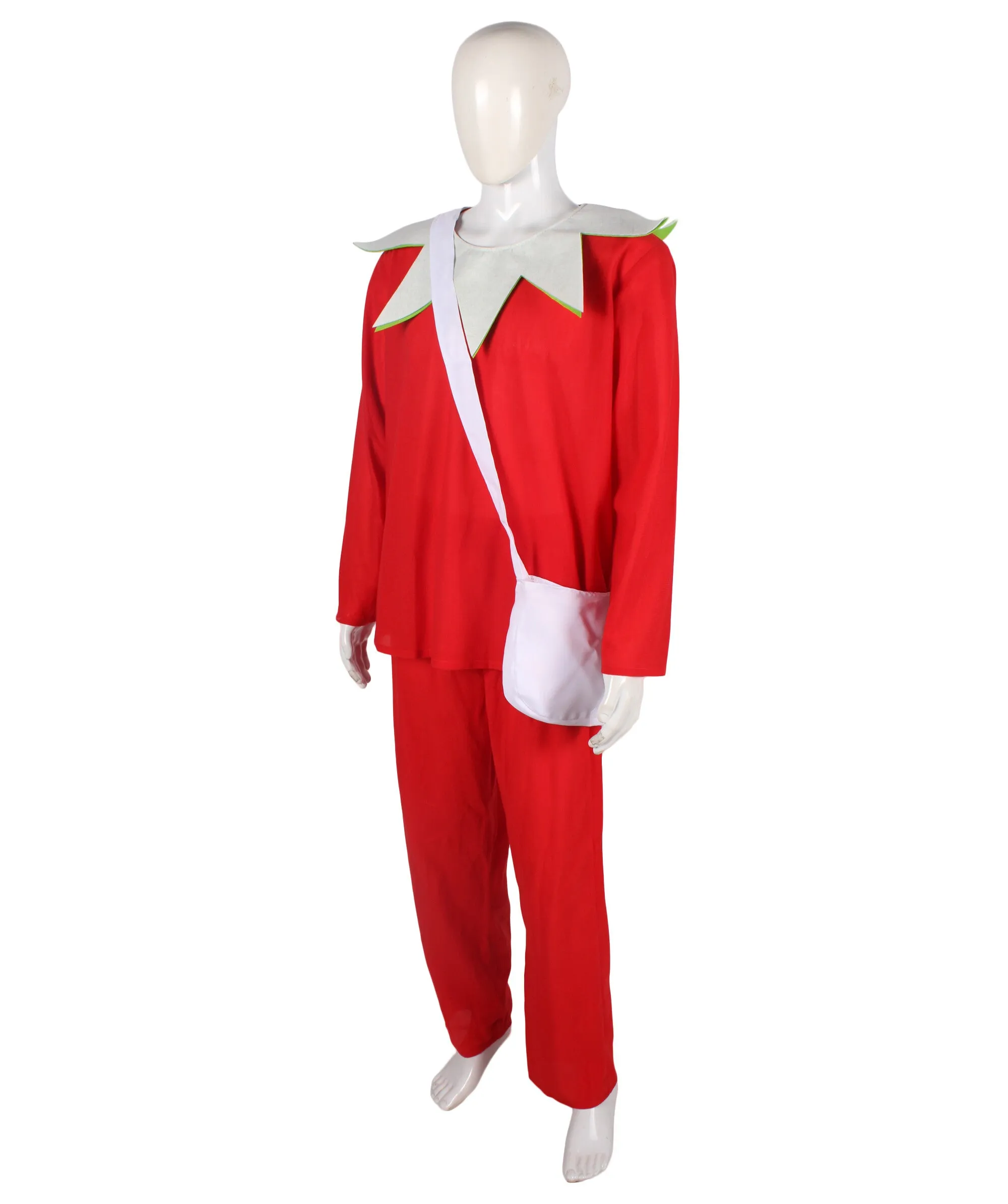 Adult Men's Santa's Sidekick Costume - A Festive Red Outfit with an Accommodating Gift Bag, Cozy Hand Gloves, and a Classic Pointy Hat