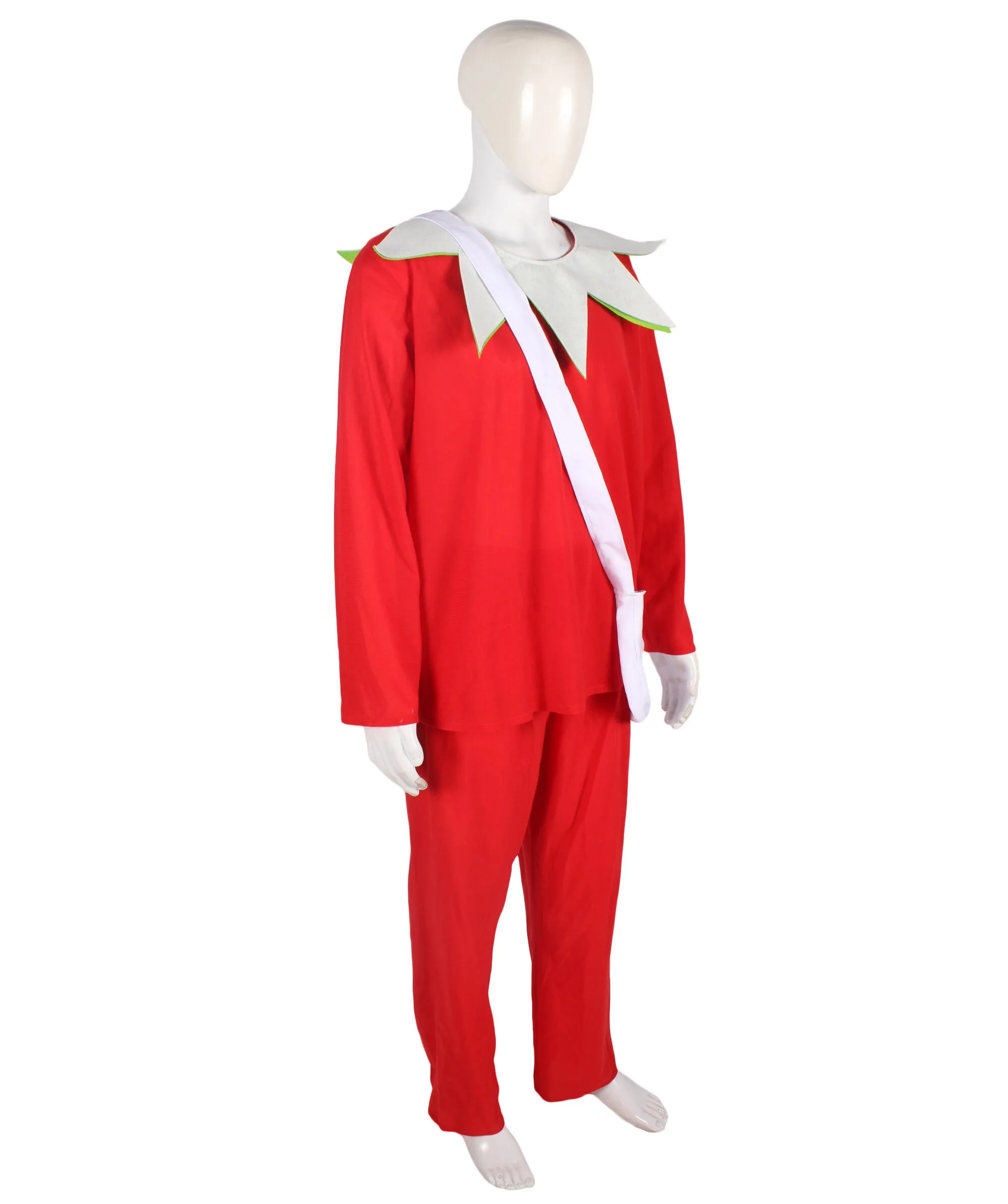 Adult Men's Santa's Sidekick Costume - A Festive Red Outfit with an Accommodating Gift Bag, Cozy Hand Gloves, and a Classic Pointy Hat