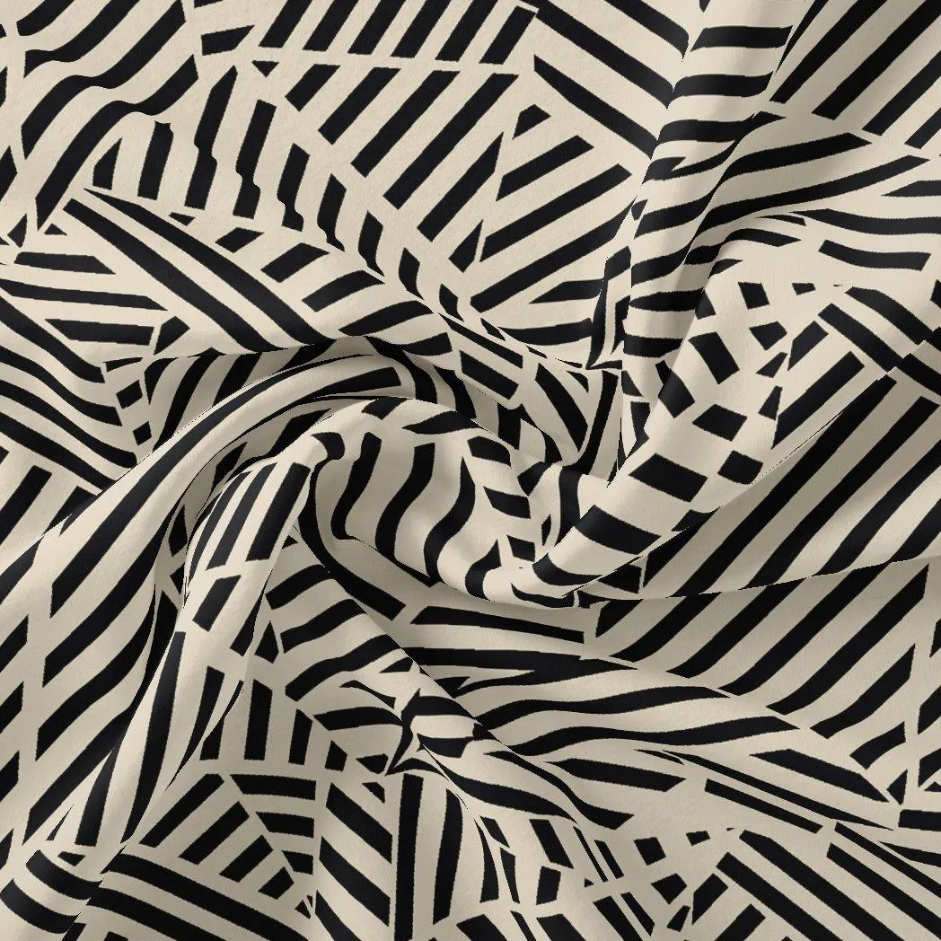 Attractive Black Strips With Bone Colour Digital Printed Fabric