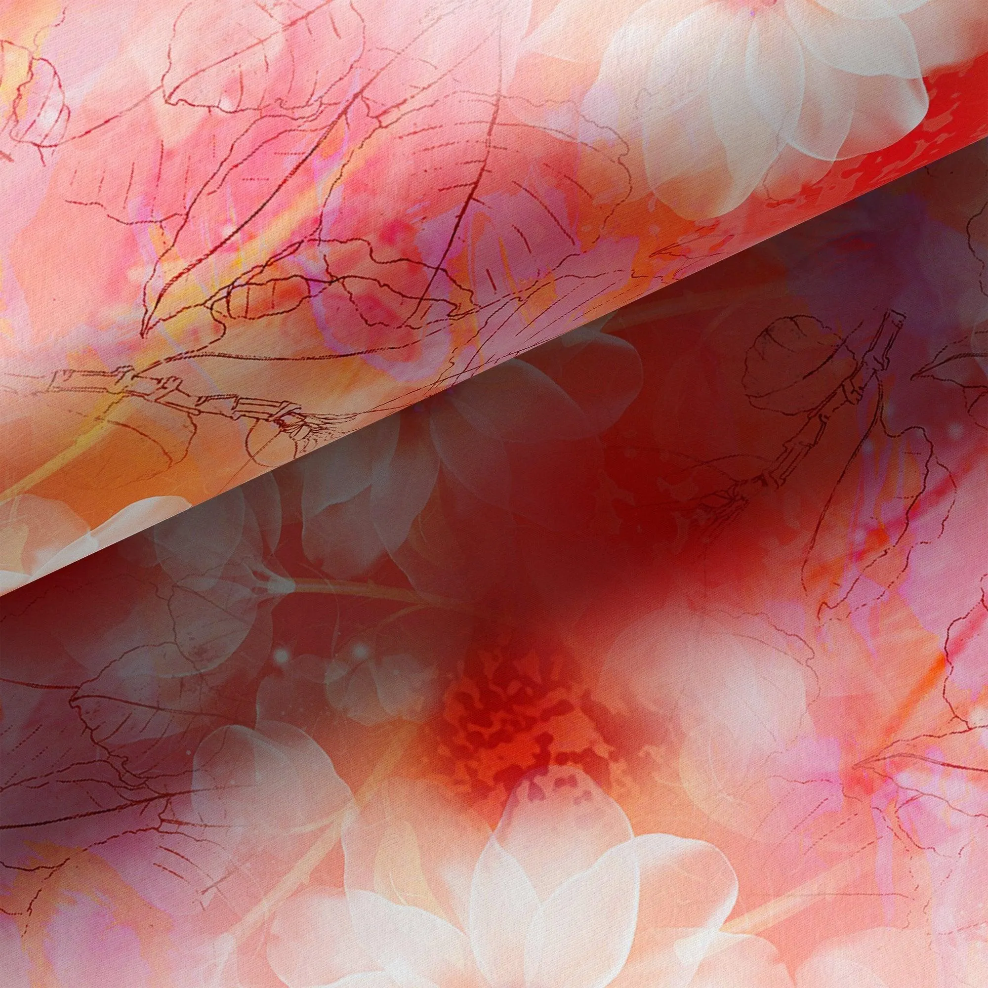 Beautiful Red Floral Digital Printed Fabric