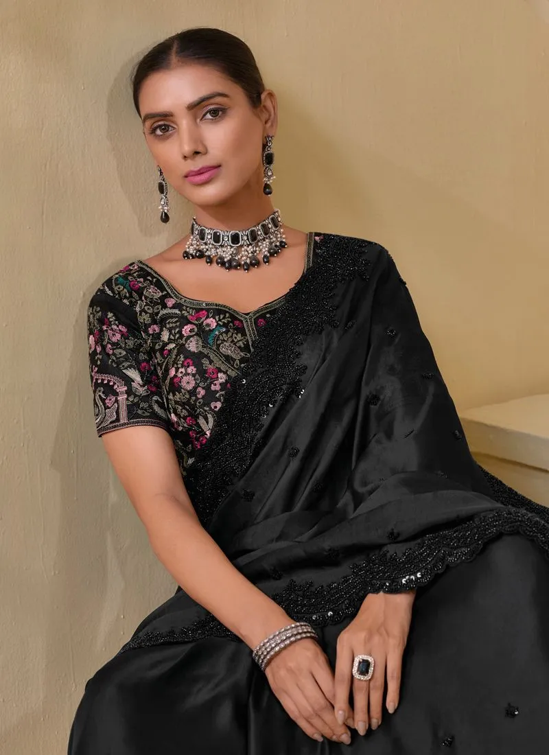 Black Banarasi Tuscany Saree with Cut-Dana-Sequin Work