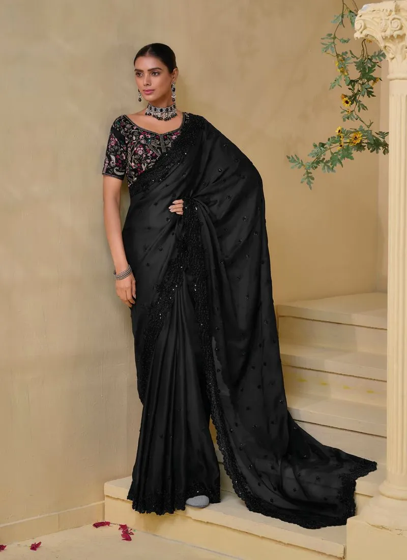 Black Banarasi Tuscany Saree with Cut-Dana-Sequin Work