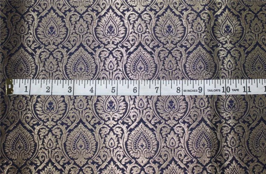 Brocade fabric navy blue x metallic gold color 44" wide Bro662A[1]