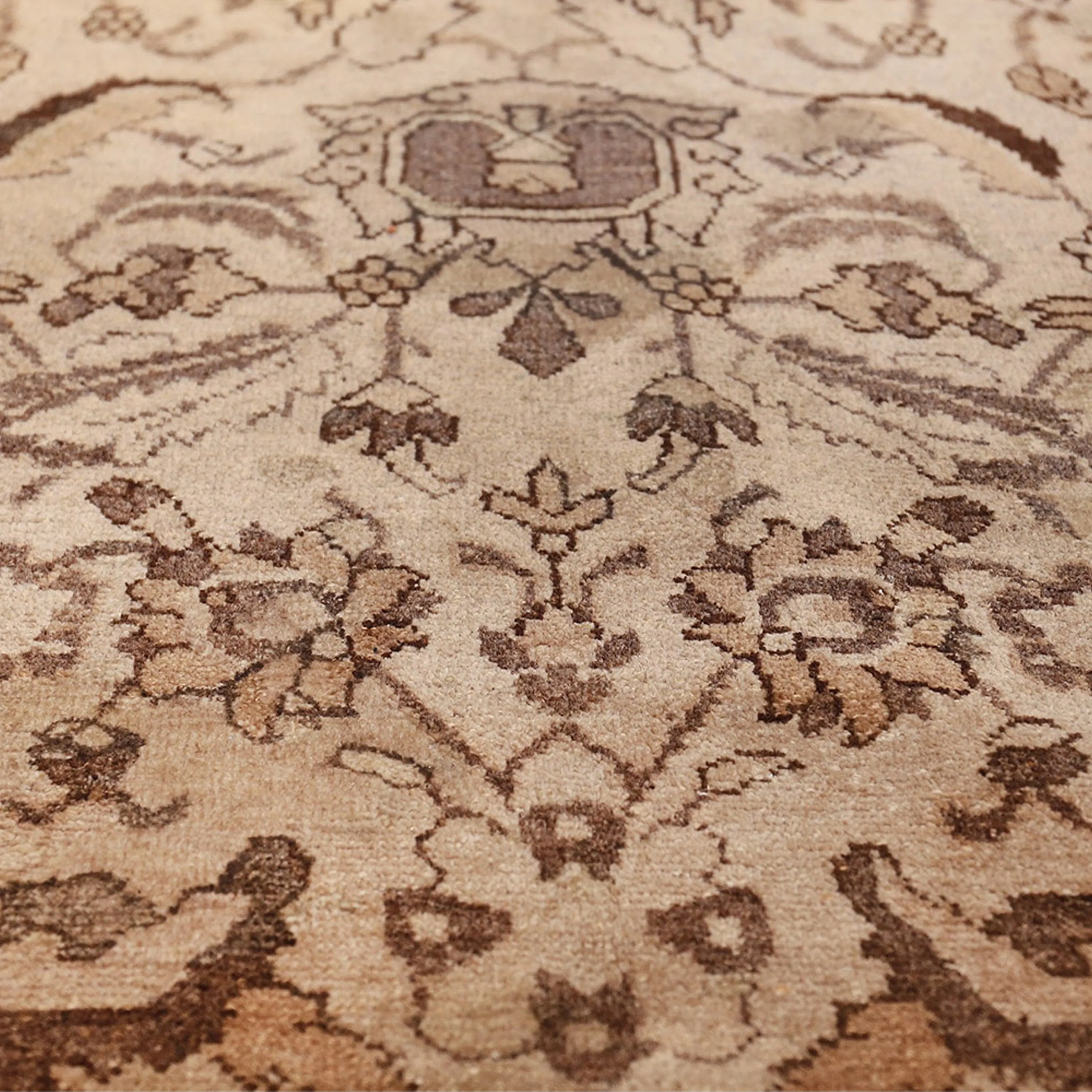 Brown Antique Traditional Indian Agra Rug - 10'3" x 10'5"