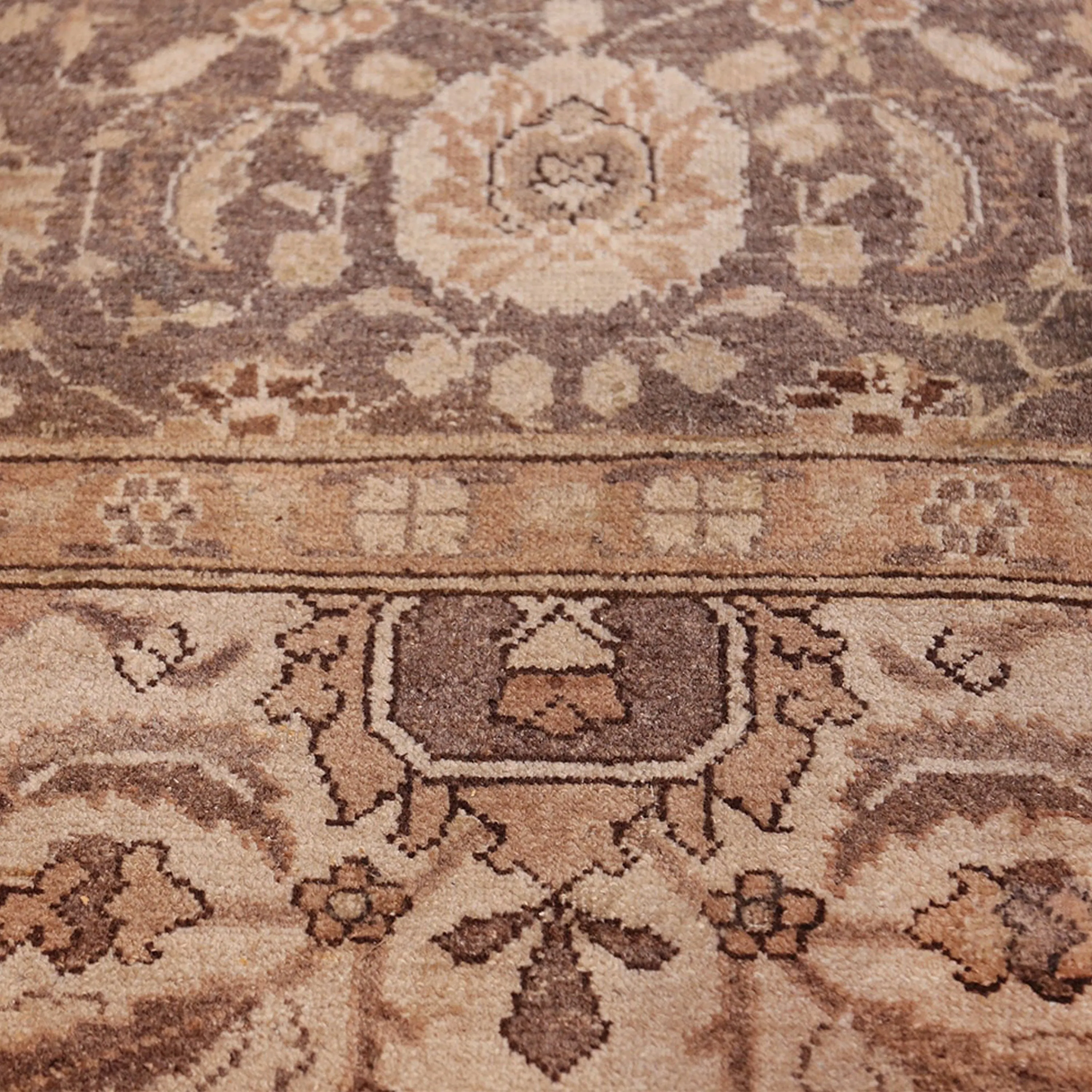 Brown Antique Traditional Indian Agra Rug - 10'3" x 10'5"