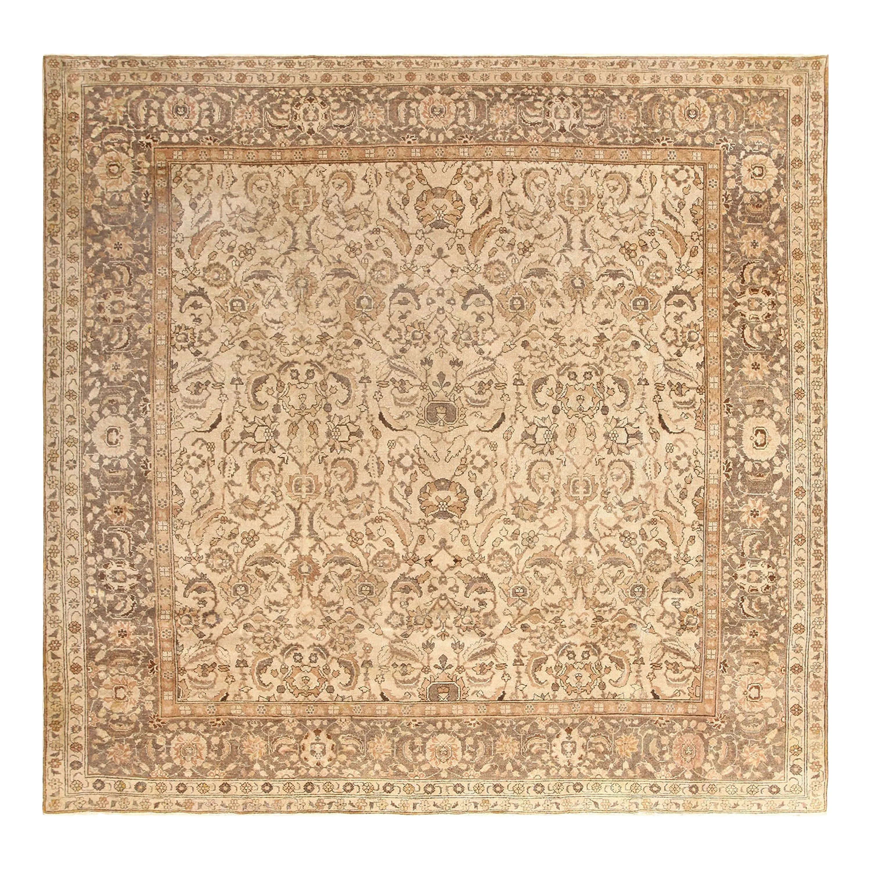 Brown Antique Traditional Indian Agra Rug - 10'3" x 10'5"