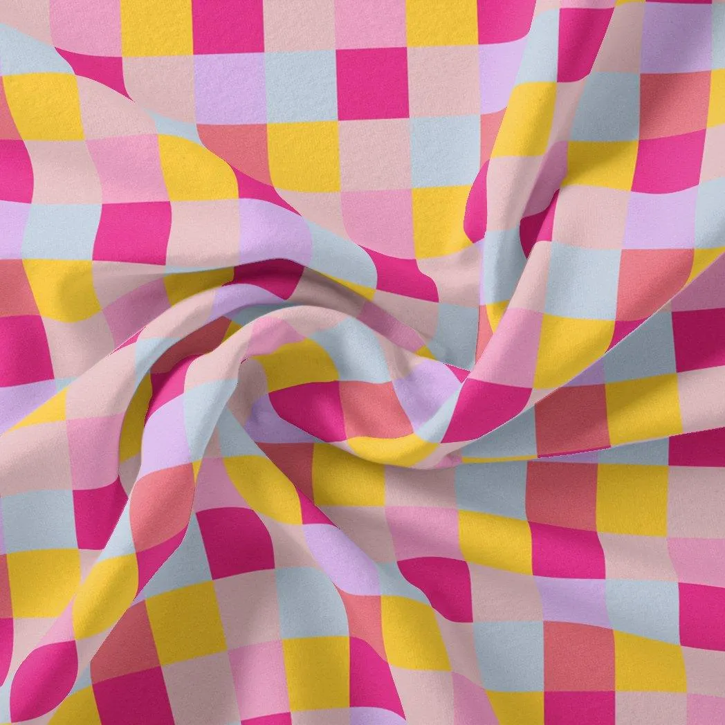 Buffalo Checks Pink And Yellow Digital Printed Fabric