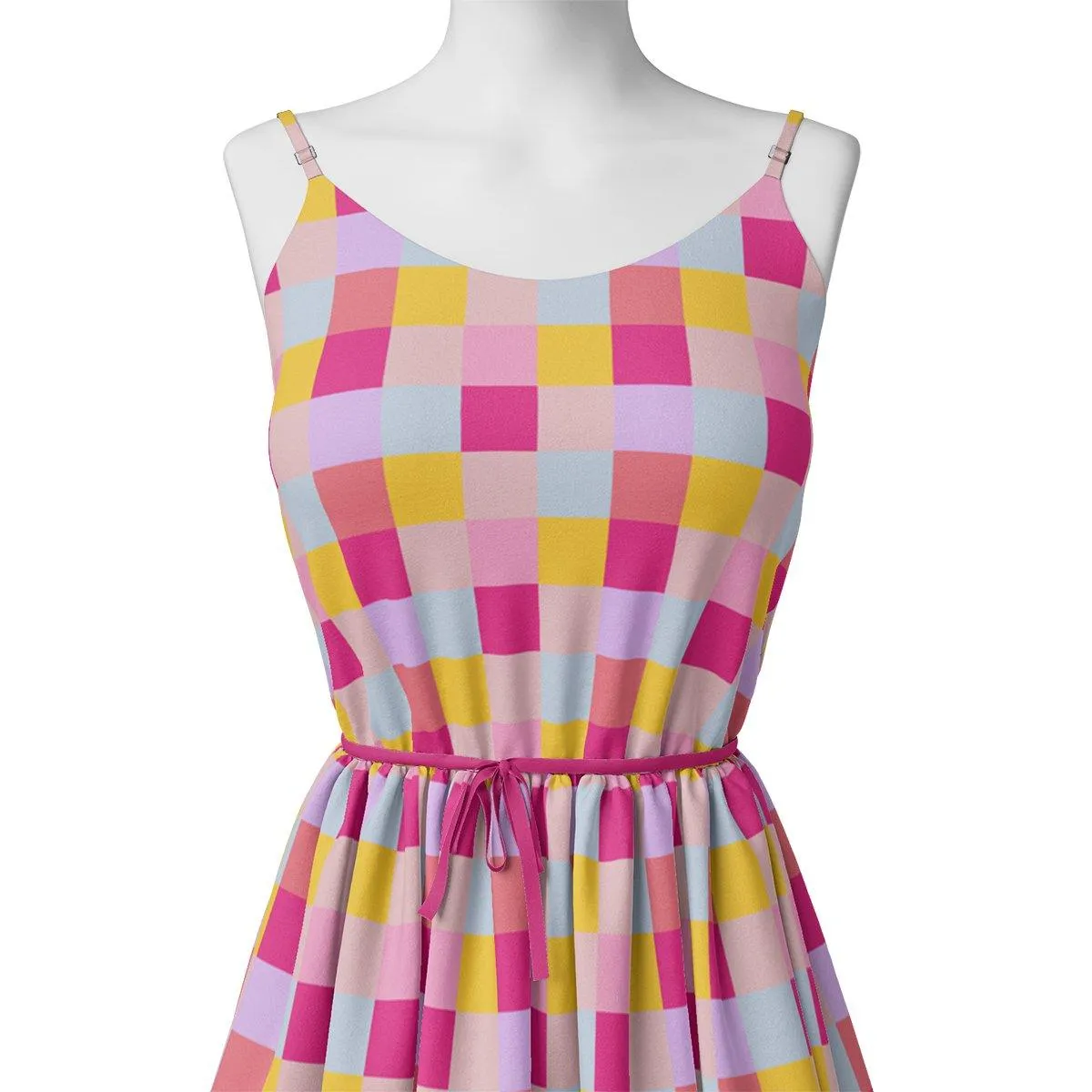 Buffalo Checks Pink And Yellow Digital Printed Fabric
