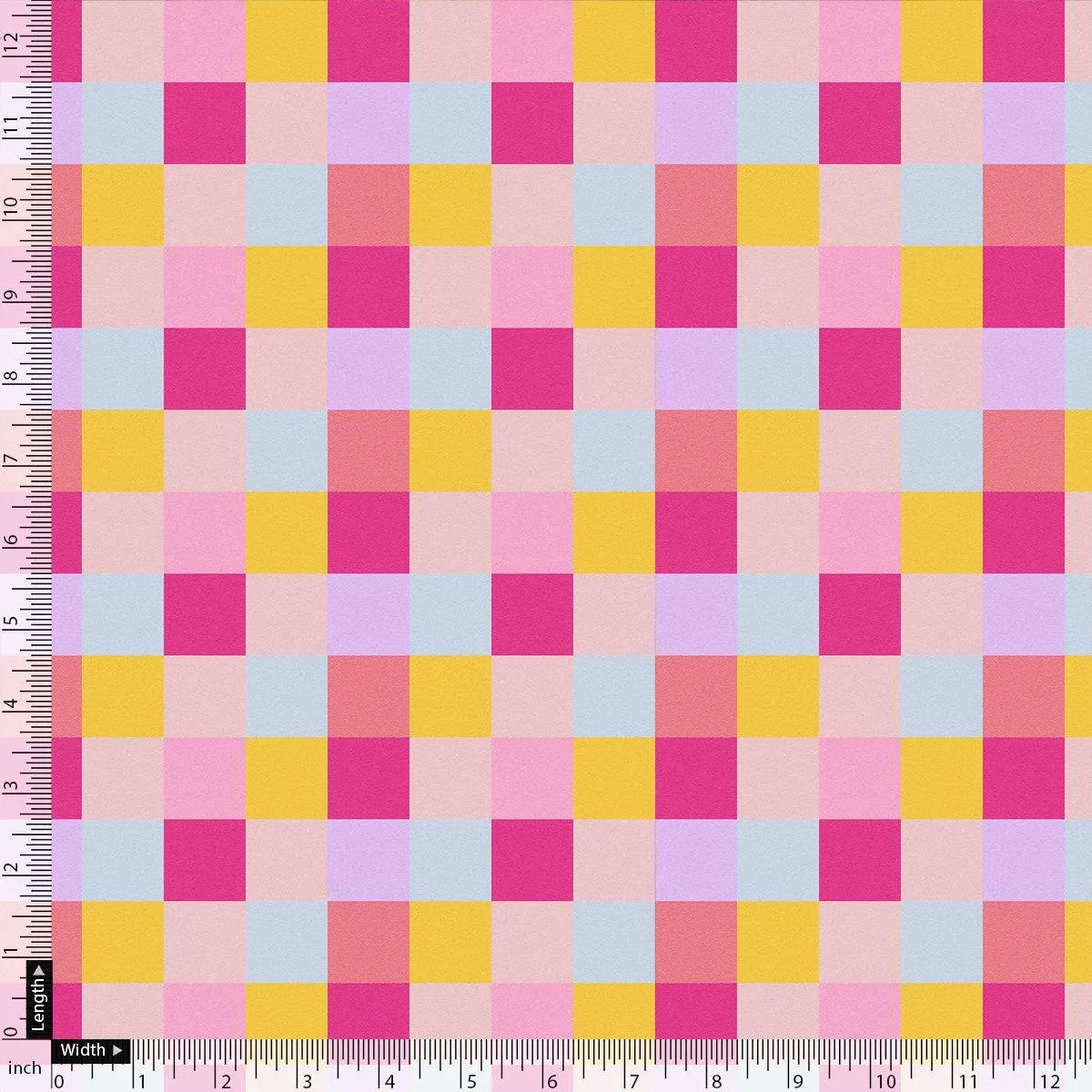 Buffalo Checks Pink And Yellow Digital Printed Fabric