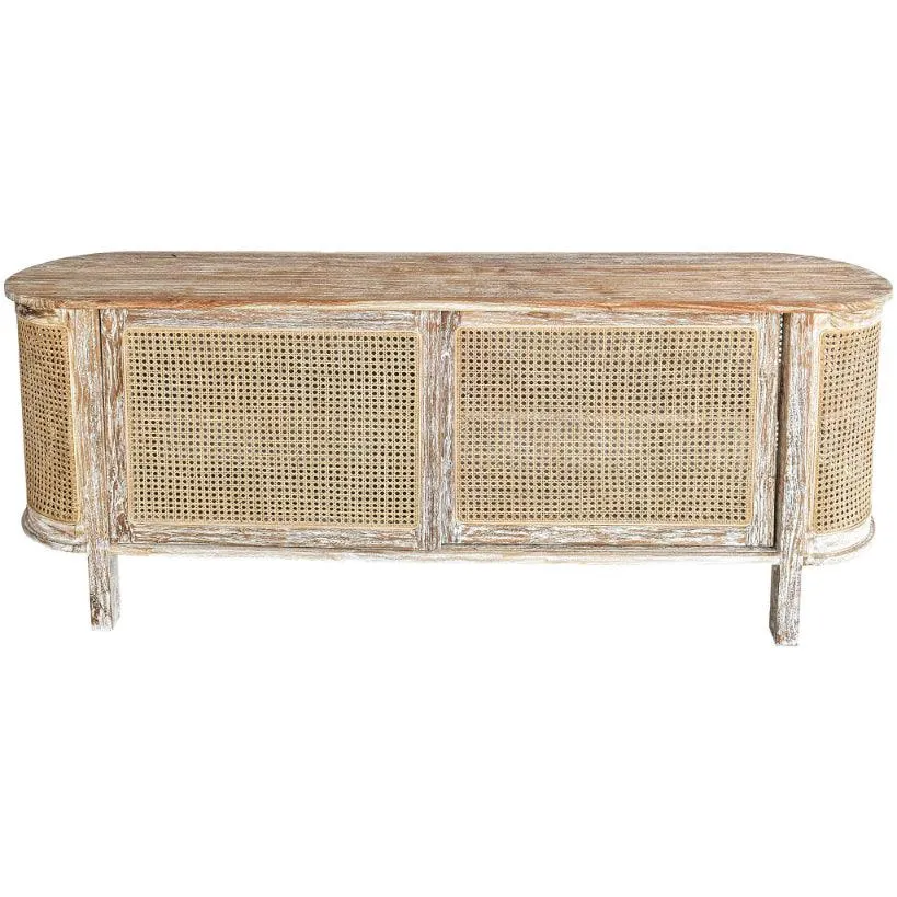 BUFFET CABINET OVAL TEAK WOOD & VIENNESE RATTAN 200x45x82cm