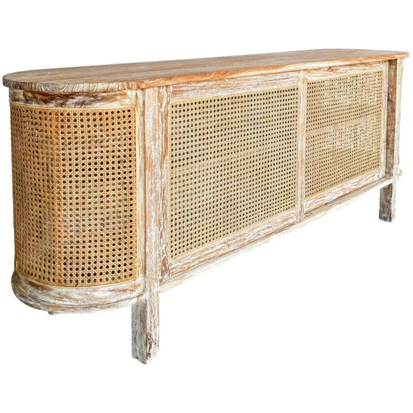 BUFFET CABINET OVAL TEAK WOOD & VIENNESE RATTAN 200x45x82cm
