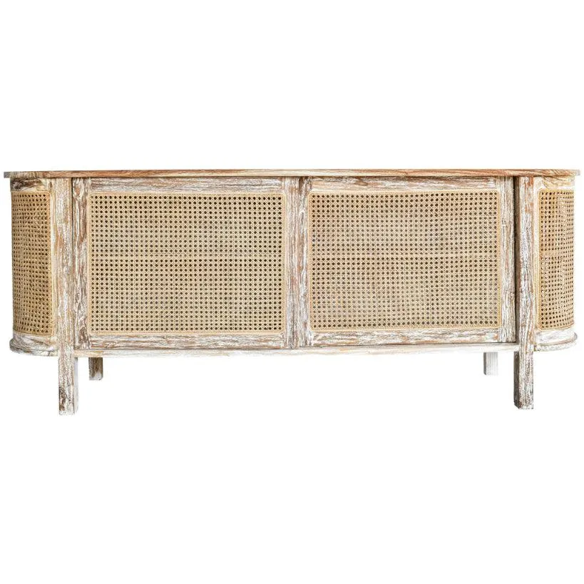 BUFFET CABINET OVAL TEAK WOOD & VIENNESE RATTAN 200x45x82cm
