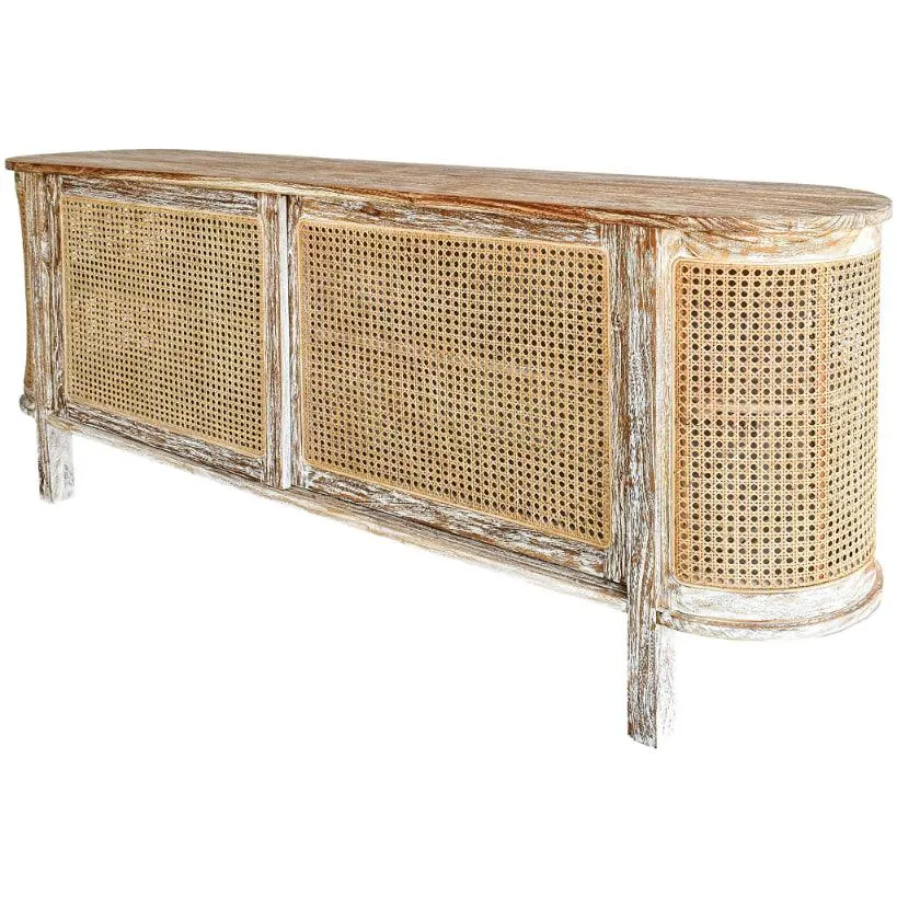 BUFFET CABINET OVAL TEAK WOOD & VIENNESE RATTAN 200x45x82cm