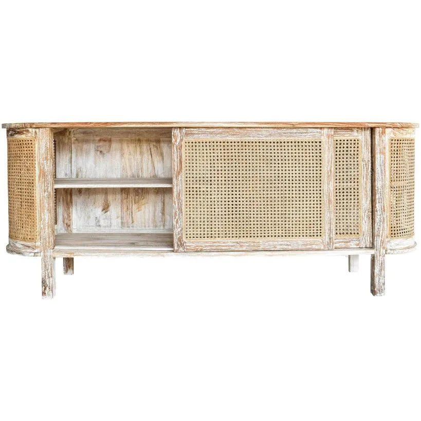 BUFFET CABINET OVAL TEAK WOOD & VIENNESE RATTAN 200x45x82cm
