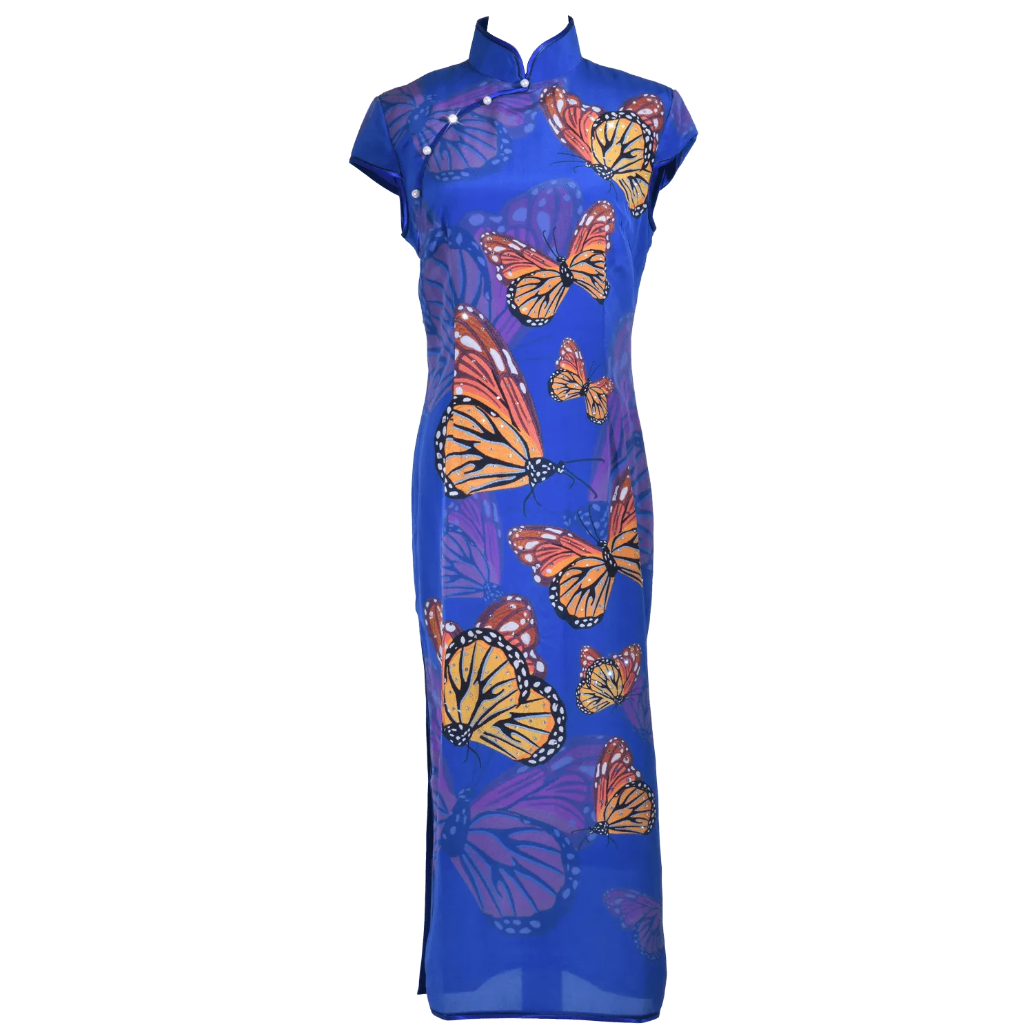 【BUTTERFLY】 100% Silk Crystal Cheongsam (Cap Sleeve) (Full Crystal)