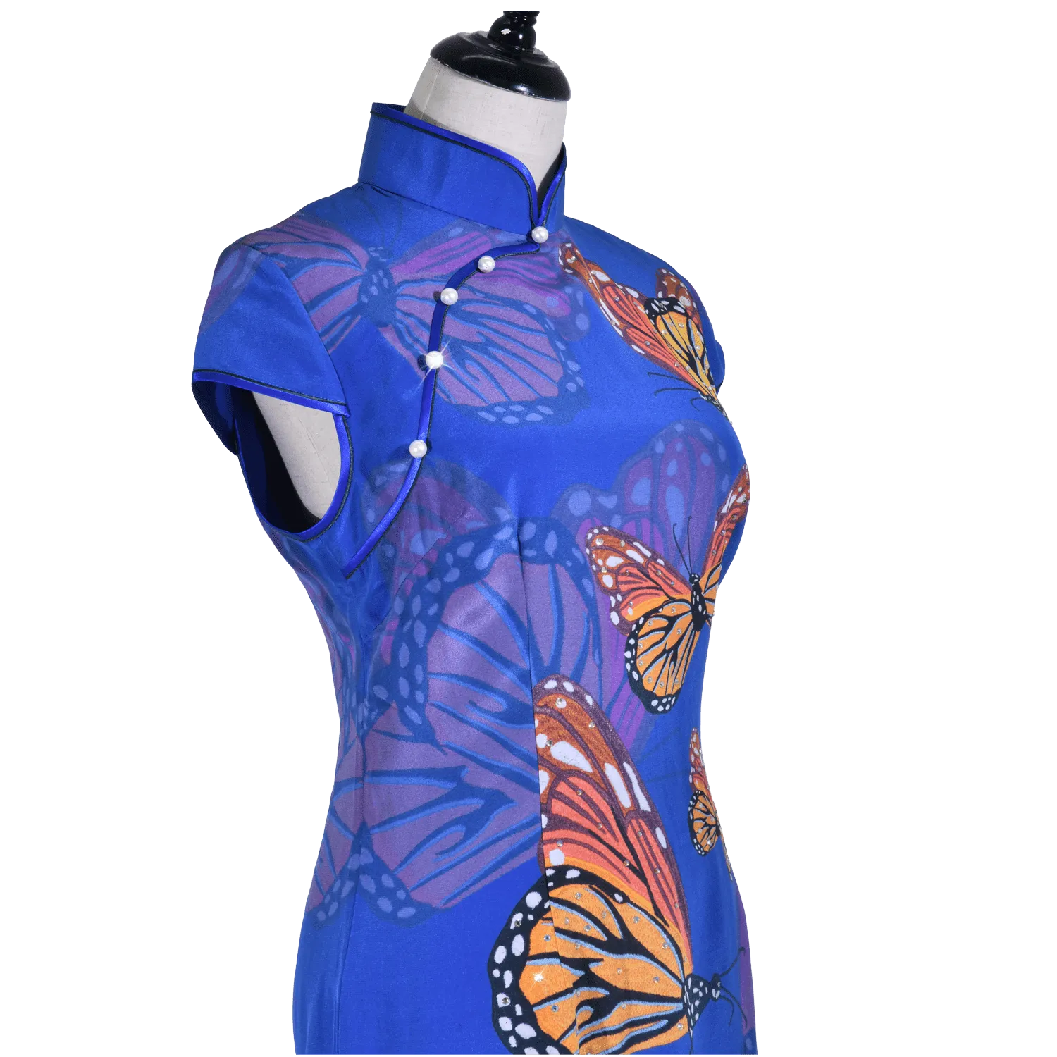 【BUTTERFLY】 100% Silk Crystal Cheongsam (Cap Sleeve) (Full Crystal)