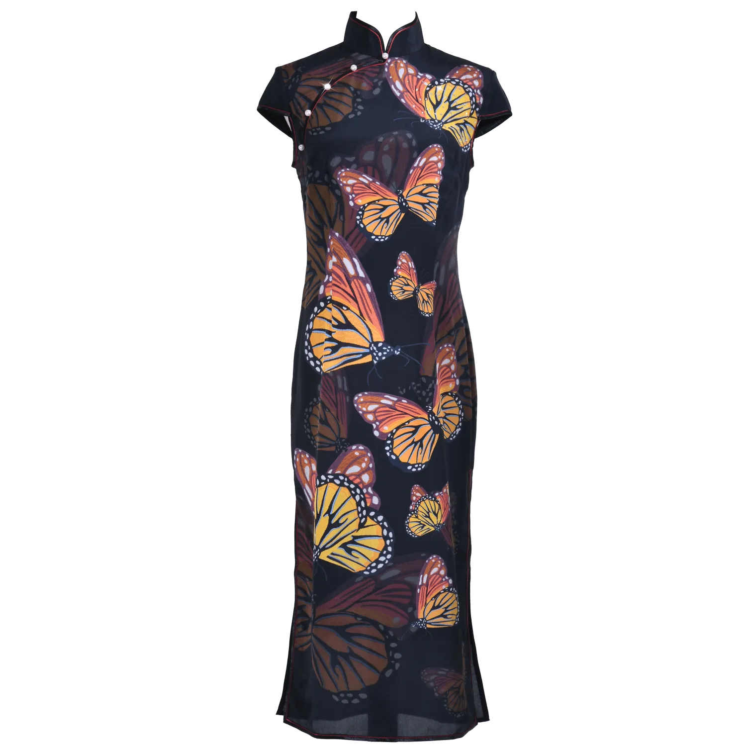 【BUTTERFLY】 100% Silk Crystal Cheongsam (Cap Sleeve) (Full Crystal)