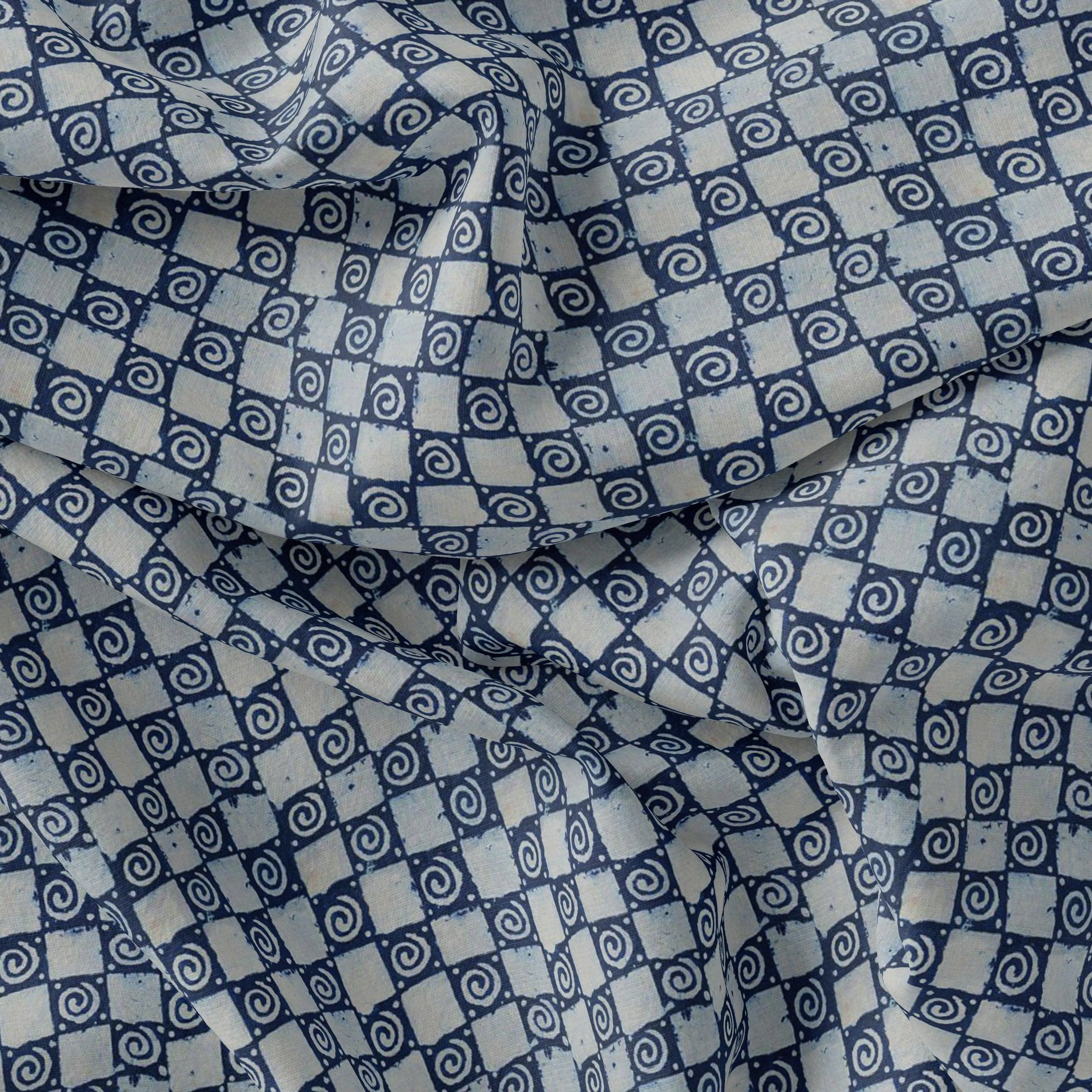 Classic Round With Checks Digital Printed Fabric