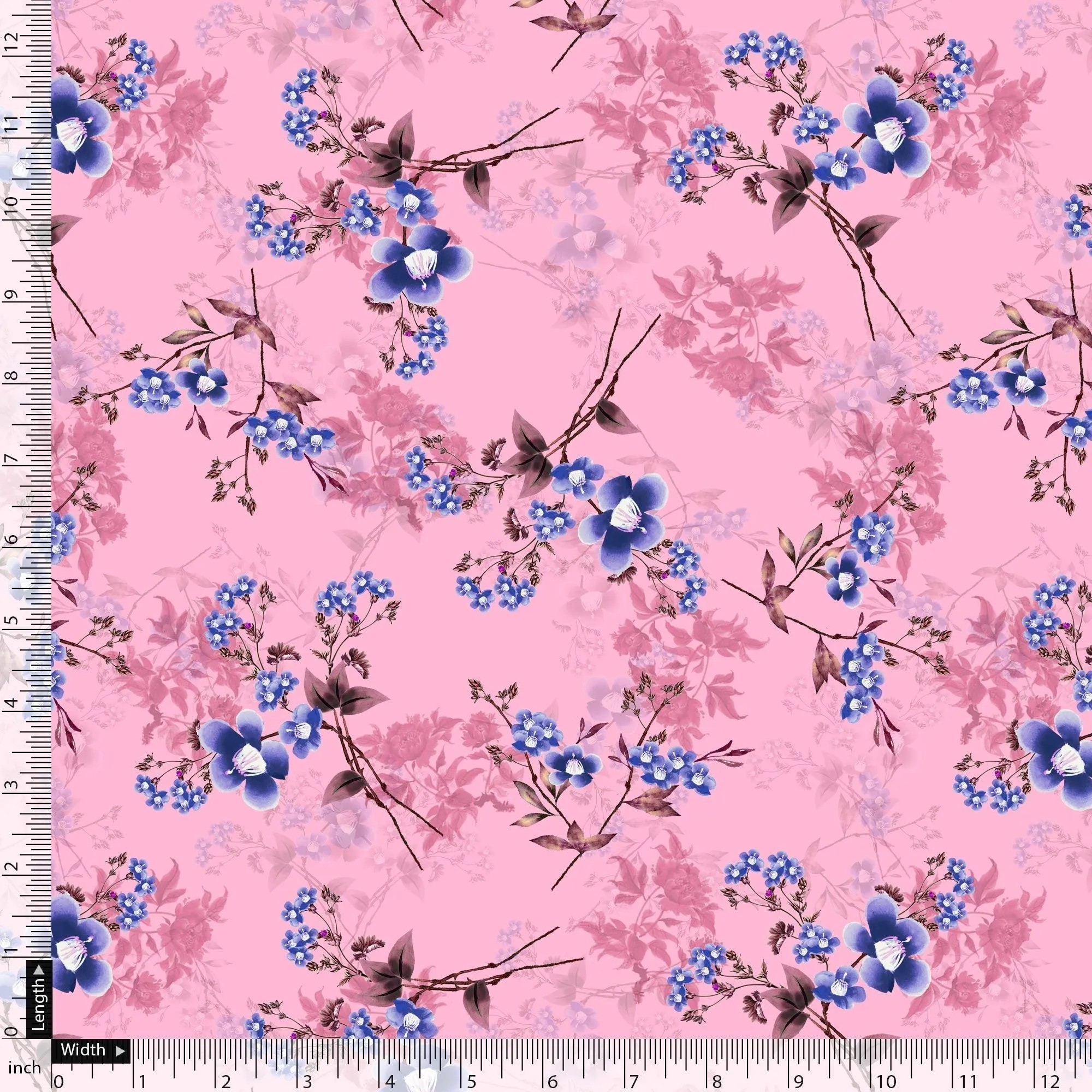 Dark Pink With Purple Petunia Flower Digital Printed Fabric
