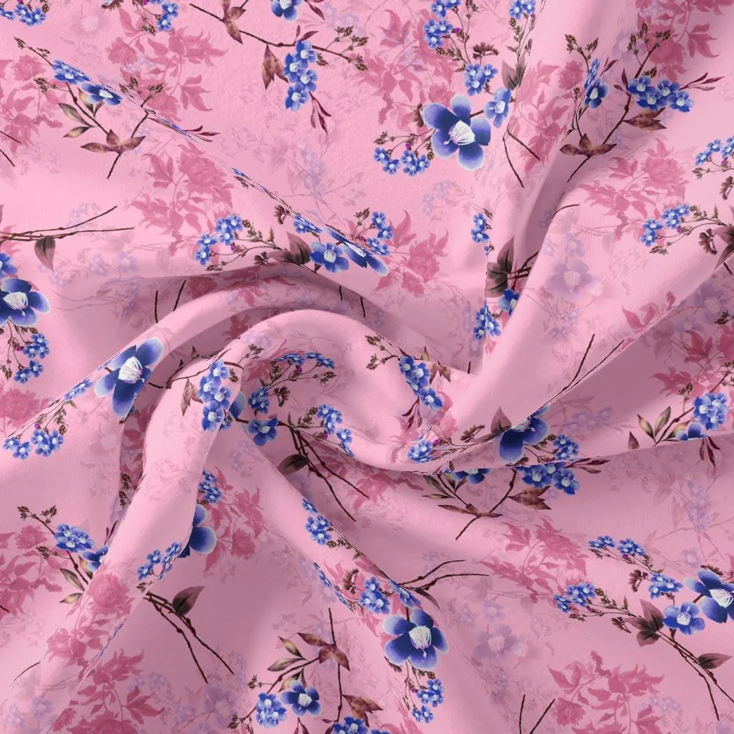 Dark Pink With Purple Petunia Flower Digital Printed Fabric