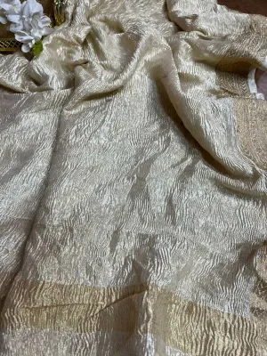Dyeable Banarasi Handloom Pure Chiffon Crushed Plain Dupatta