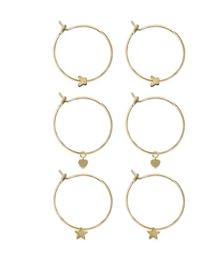 Ear Sense Earrings Gold Hoops w/Charms Trio FC305