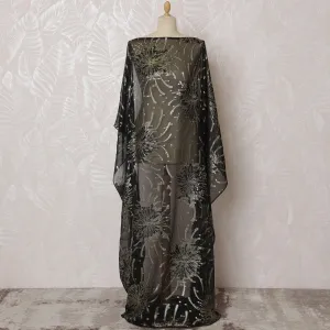 Elegant Black and Silver Firework Pattern Pure French Silk (Fransawi Dirac) Chiffon Fabric – 140 cm Wide X 3.5 Mtrs-D19850