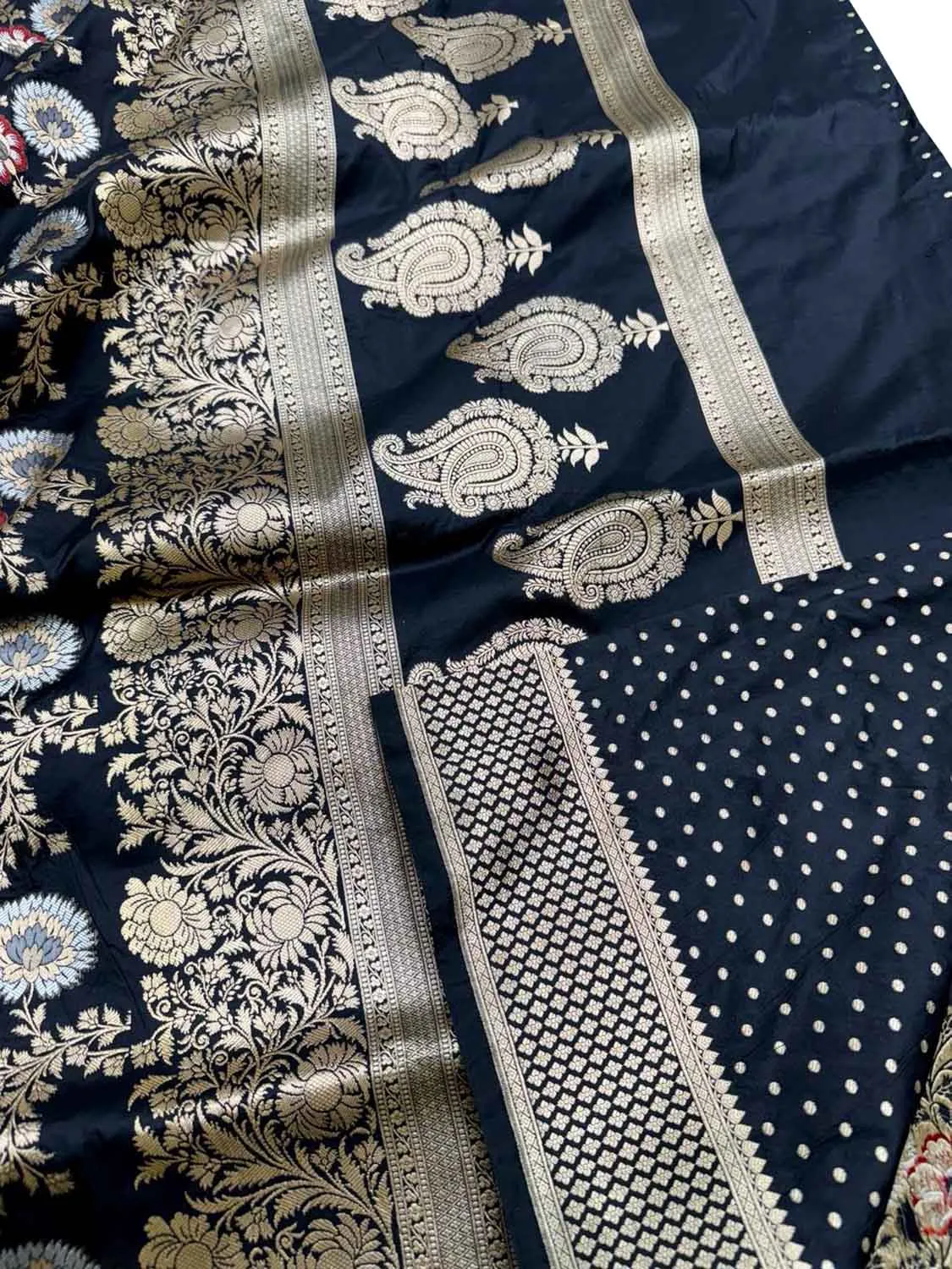 Elegant Black Banarasi Meenakari Silk Saree