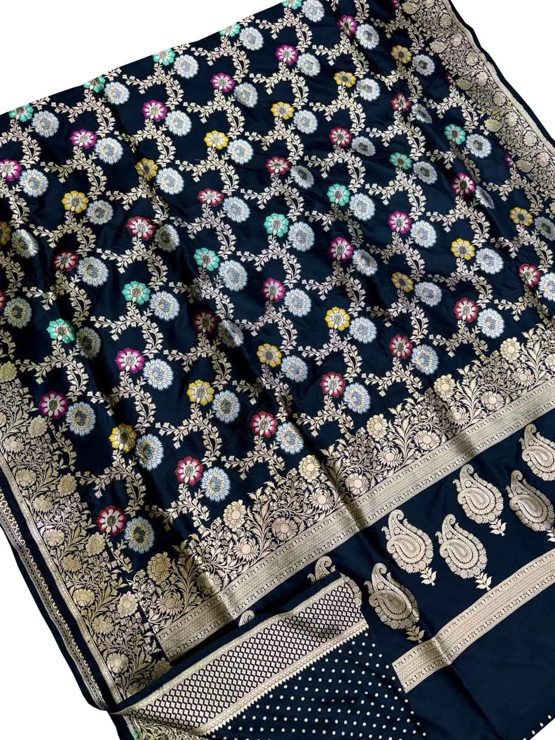 Elegant Black Banarasi Meenakari Silk Saree