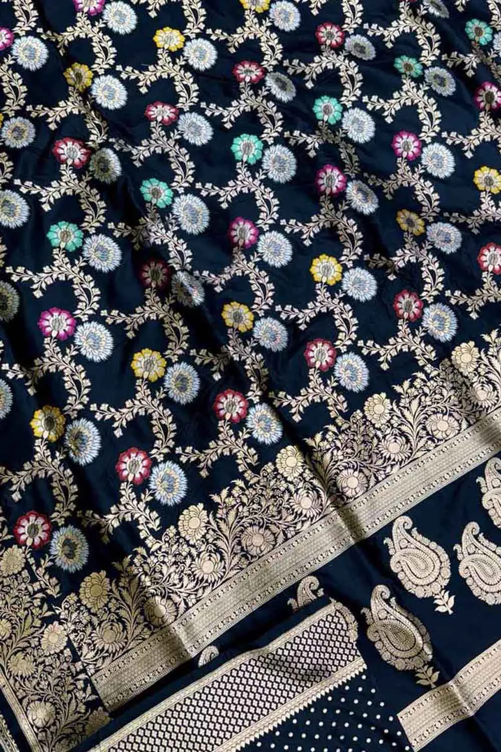 Elegant Black Banarasi Meenakari Silk Saree