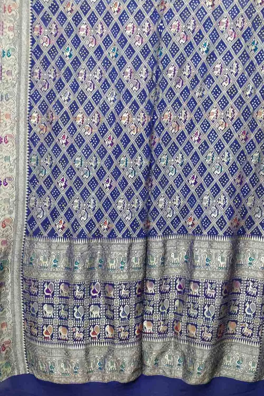 Elegant Blue Banarasi Bandhani Pure Georgette Meenakari Dupatta