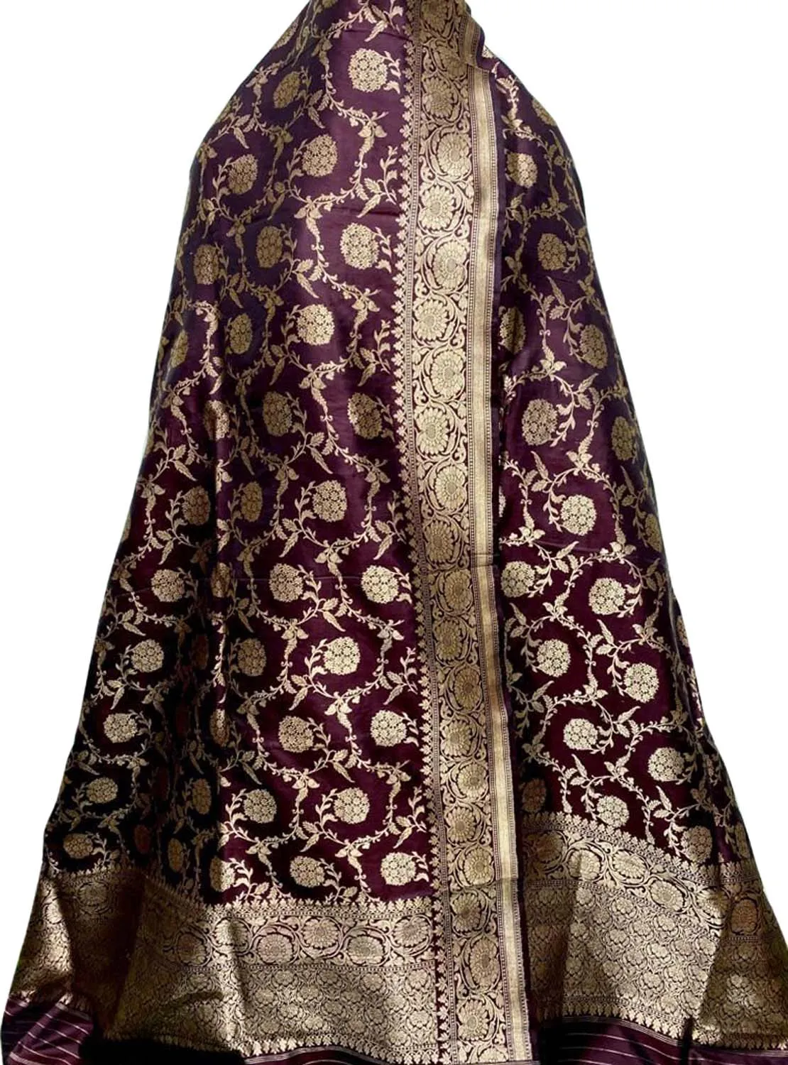 Elegant Maroon Banarasi Handloom Pure Katan Silk Dupatta