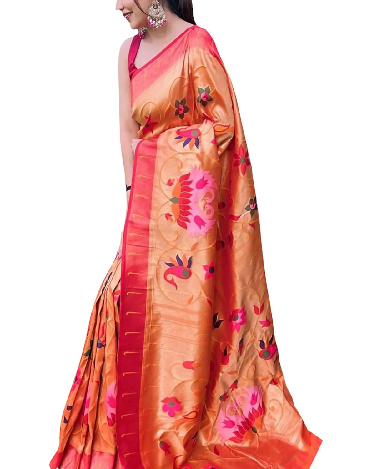 Elegant Orange Paithani Brocade Silk Saree: A Timeless Beauty