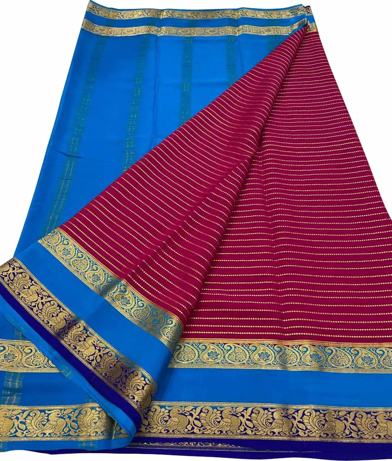 Elegant Pink & Blue Mysore Crepe Silk Saree
