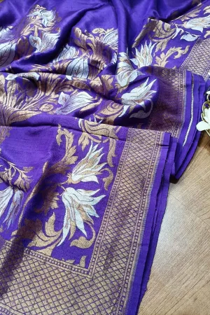 Elegant Purple Banarasi Tussar Silk Saree