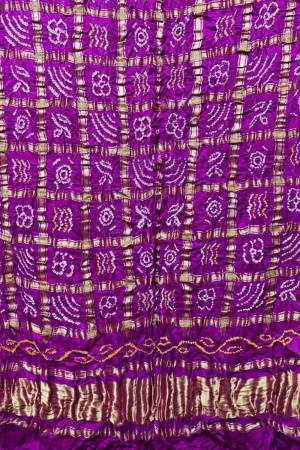 Elegant Purple Bandhani Pure Gajji Silk Gharchola Design Dupatta