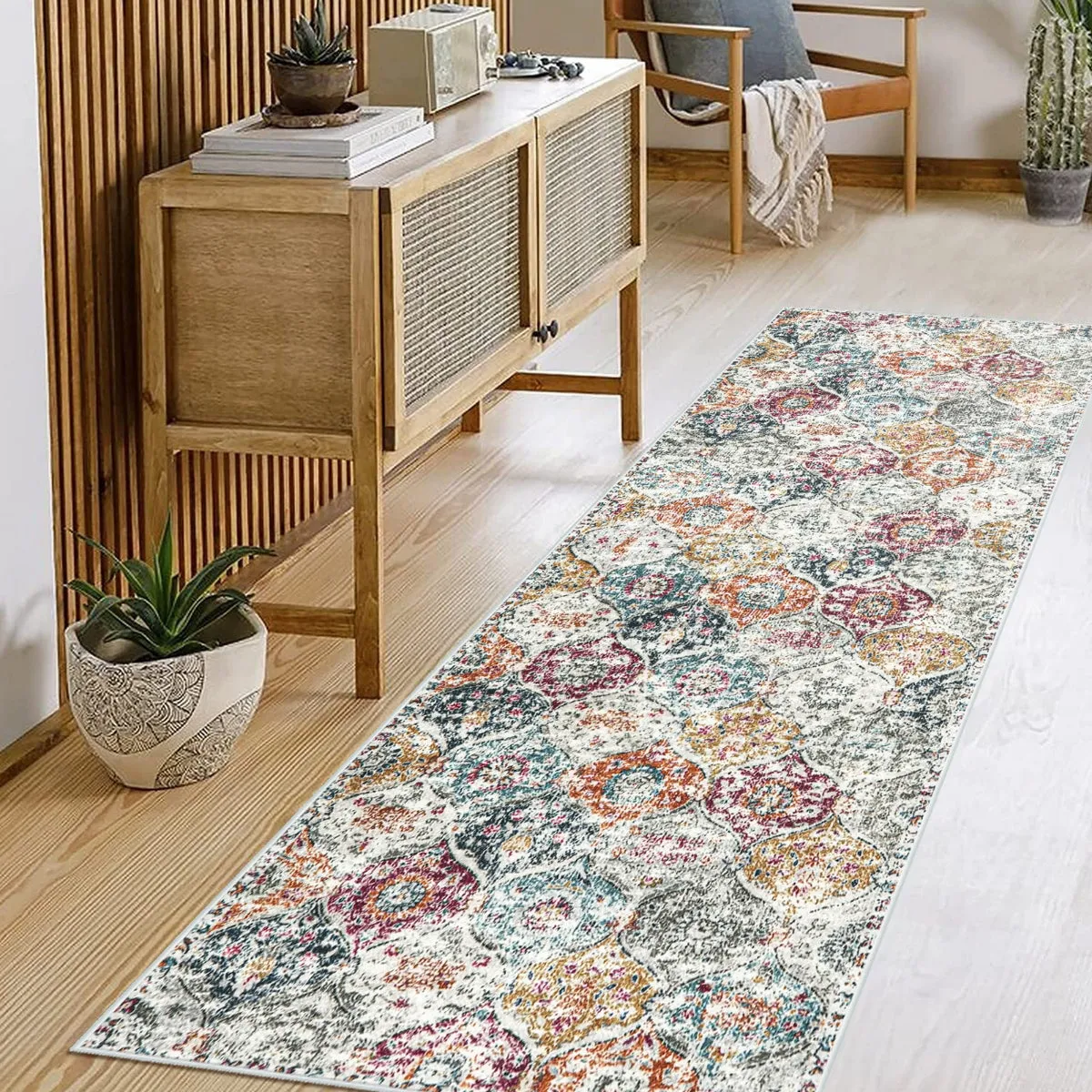 Elise Ultra-thin Transitional Vintage Floral Moroccan Trellis Aqua Rug