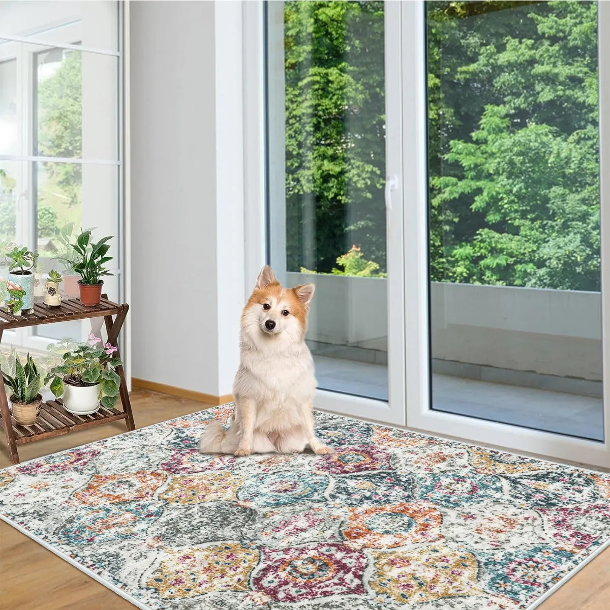 Elise Ultra-thin Transitional Vintage Floral Moroccan Trellis Aqua Rug