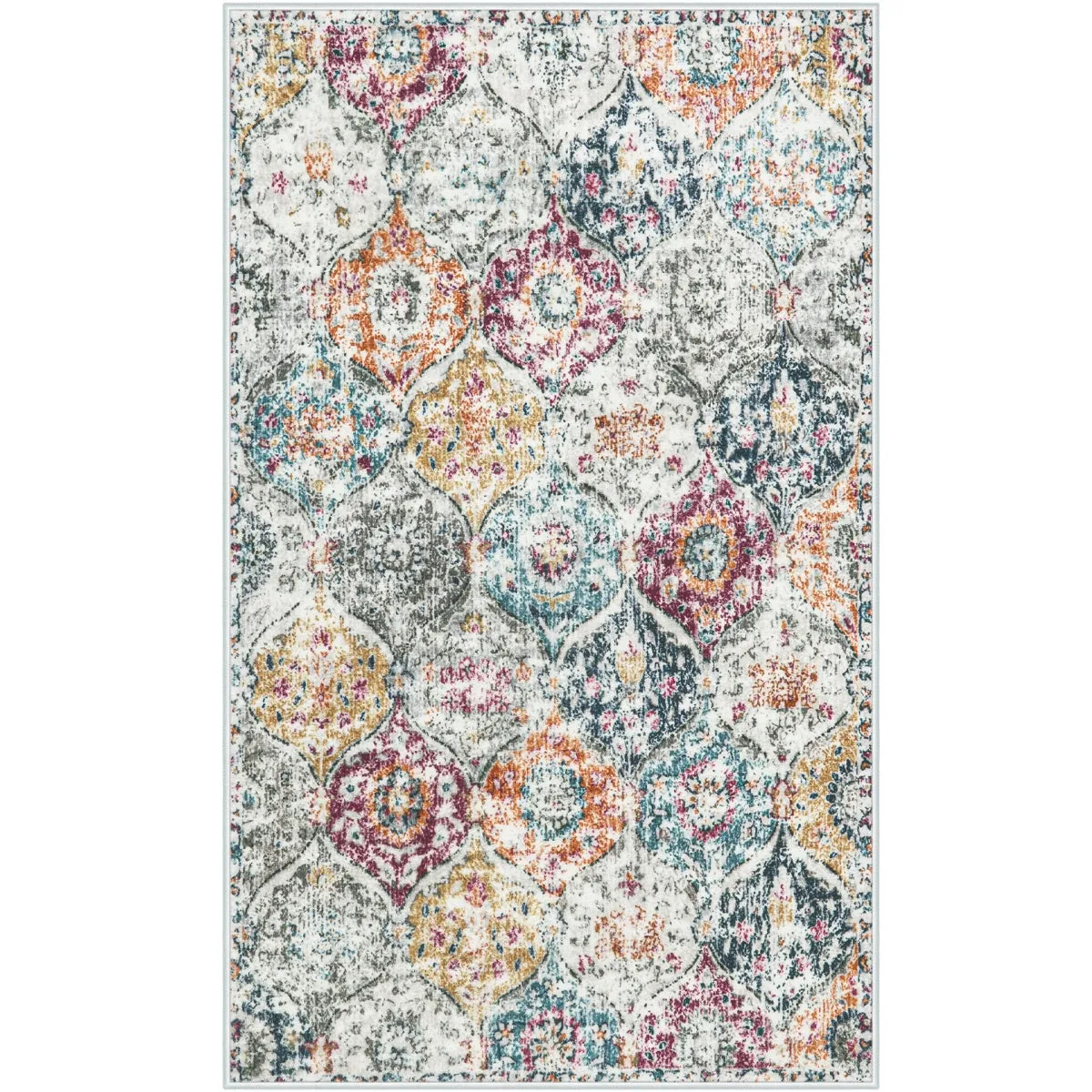 Elise Ultra-thin Transitional Vintage Floral Moroccan Trellis Aqua Rug