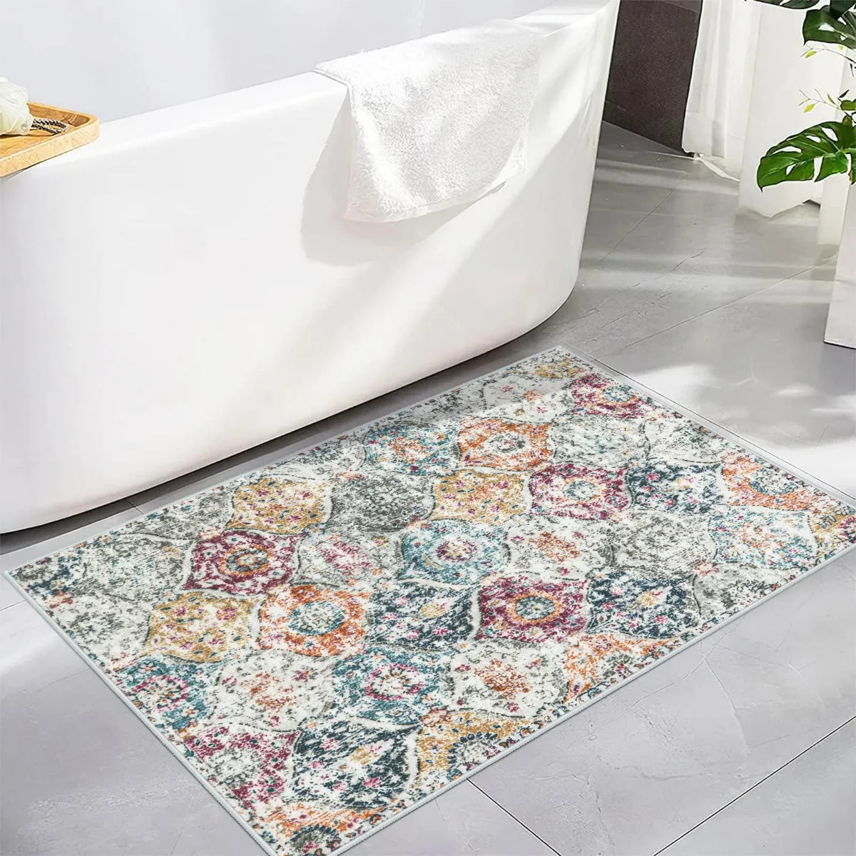 Elise Ultra-thin Transitional Vintage Floral Moroccan Trellis Aqua Rug