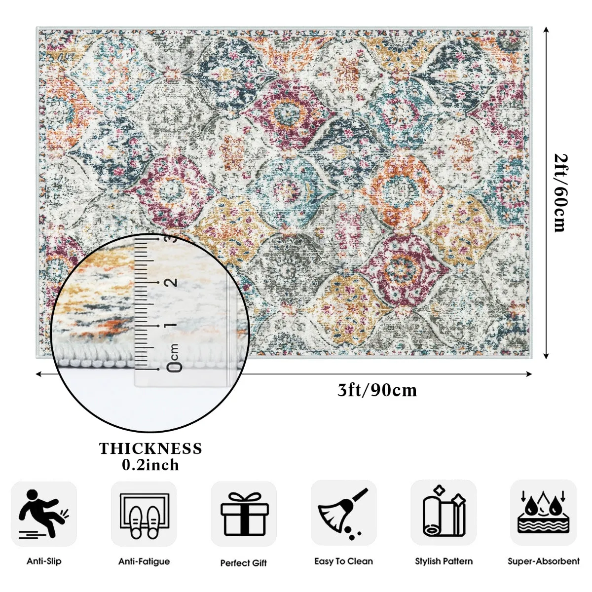 Elise Ultra-thin Transitional Vintage Floral Moroccan Trellis Aqua Rug