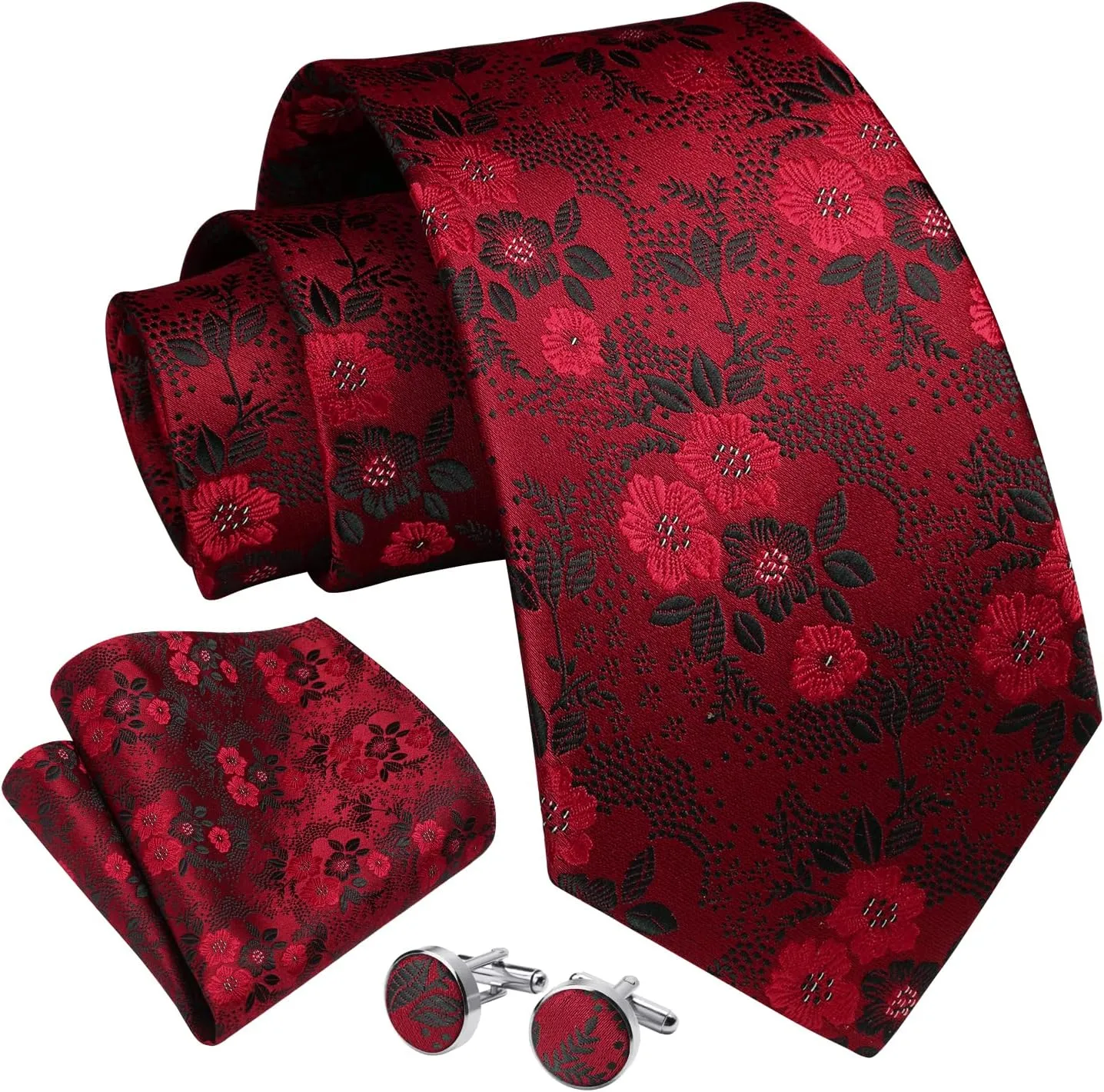 Enlision Ties for Men Floral Tie Handkerchief Cufflinks Set Formal Flower Classic Mens Necktie & Pocket Square Wedding