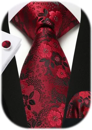 Enlision Ties for Men Floral Tie Handkerchief Cufflinks Set Formal Flower Classic Mens Necktie & Pocket Square Wedding