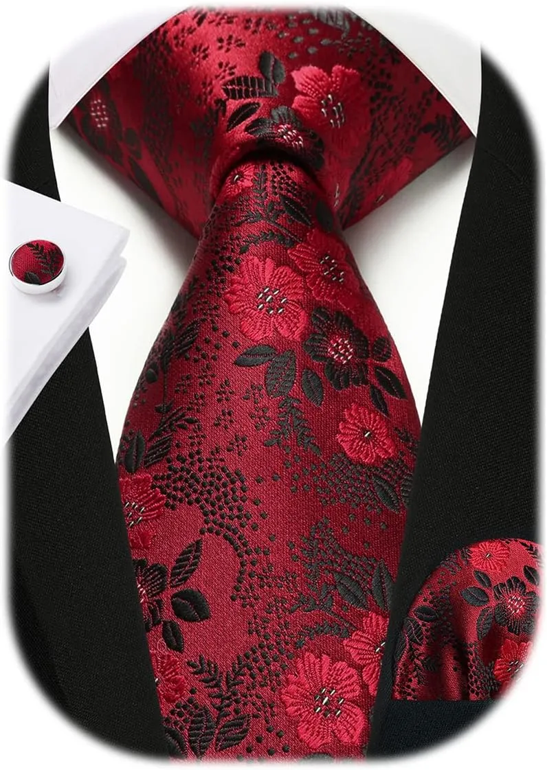 Enlision Ties for Men Floral Tie Handkerchief Cufflinks Set Formal Flower Classic Mens Necktie & Pocket Square Wedding