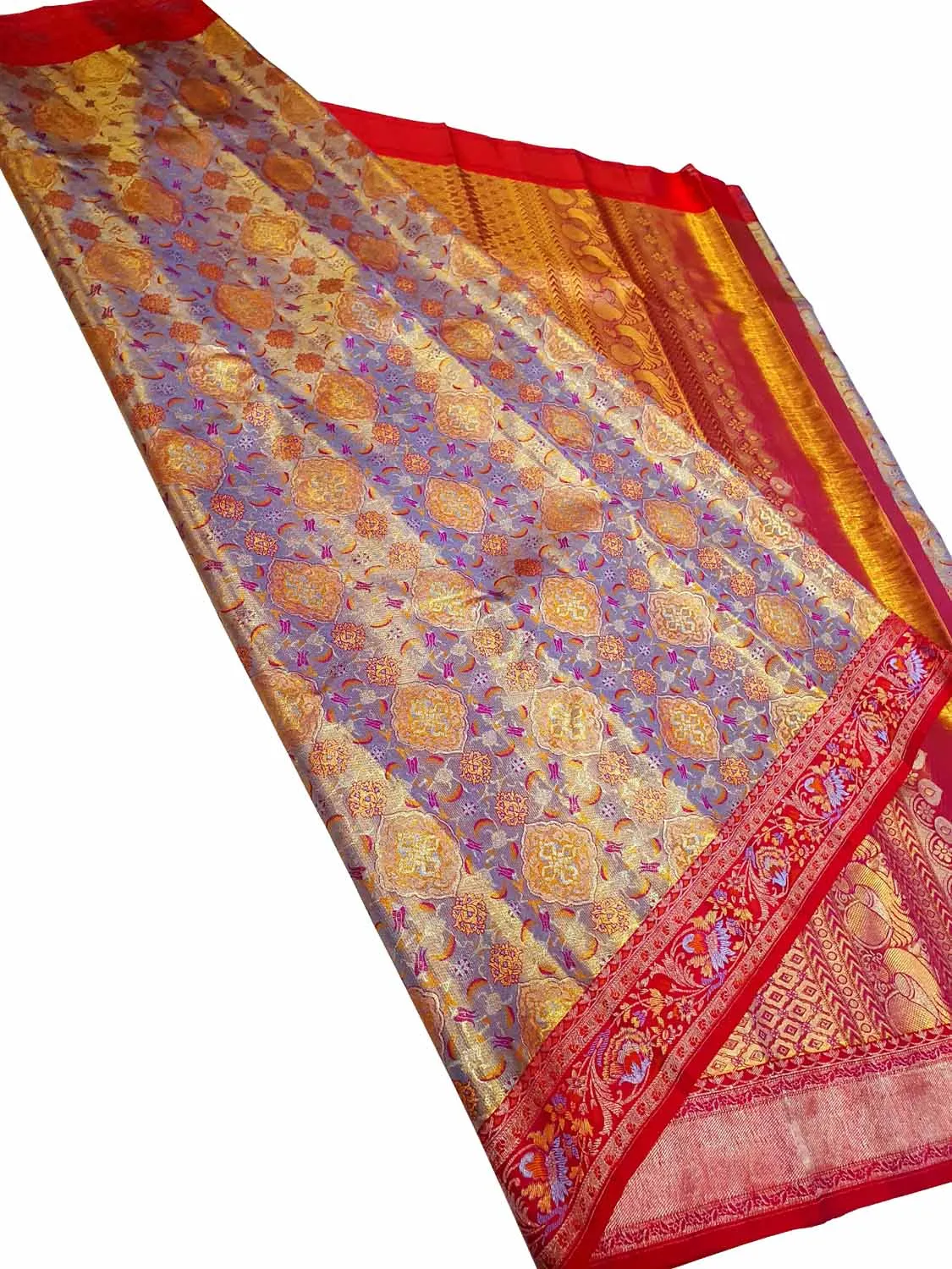 Exquisite Multicolor Kanjeevaram Handloom Pure Tissue Silk Saree