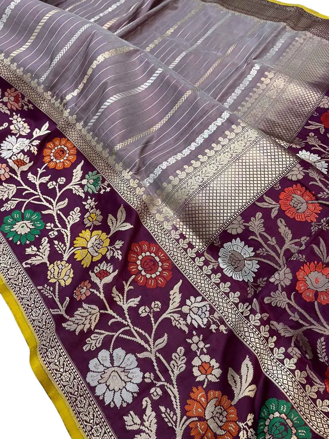 Exquisite Purple Banarasi Handloom Pure Katan Silk Meenakari Saree