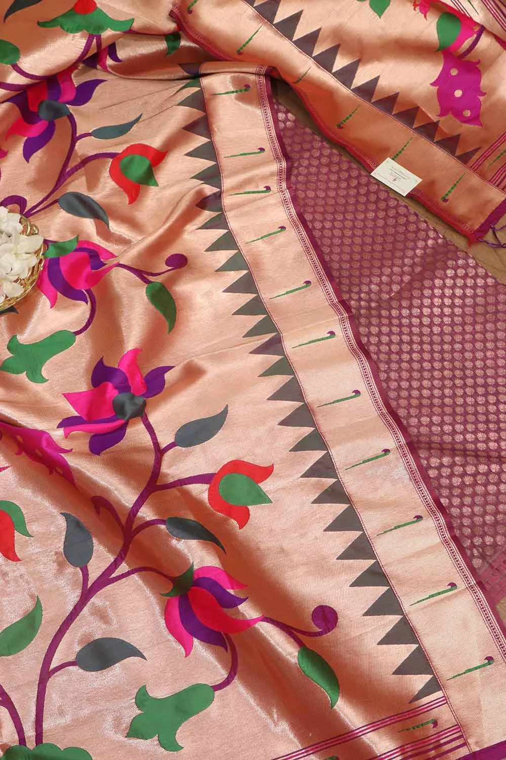 Exquisite Purple Banarasi Silk With Purple Paithani Silk Peacock & Floral Design Dupatta
