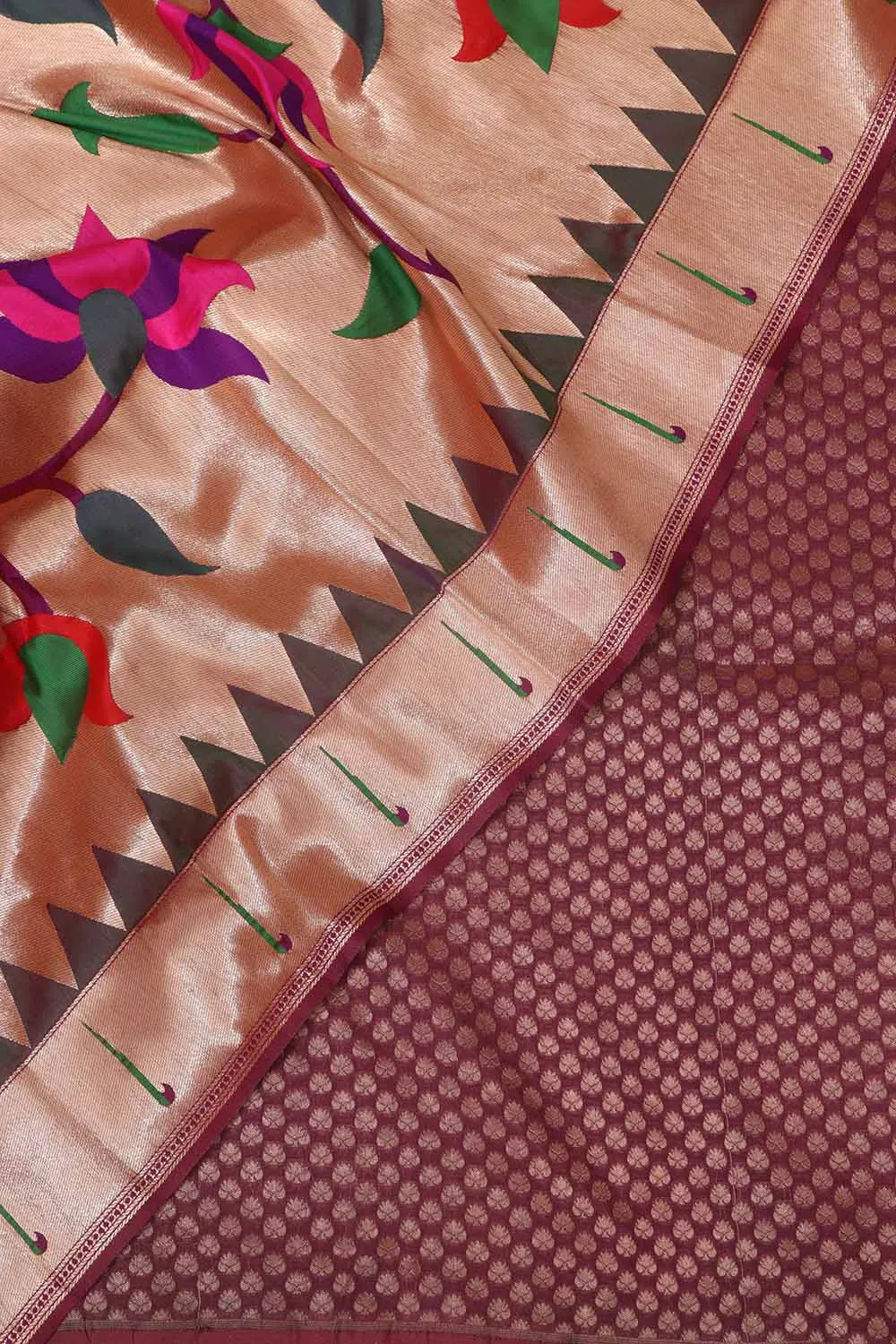 Exquisite Purple Banarasi Silk With Purple Paithani Silk Peacock & Floral Design Dupatta
